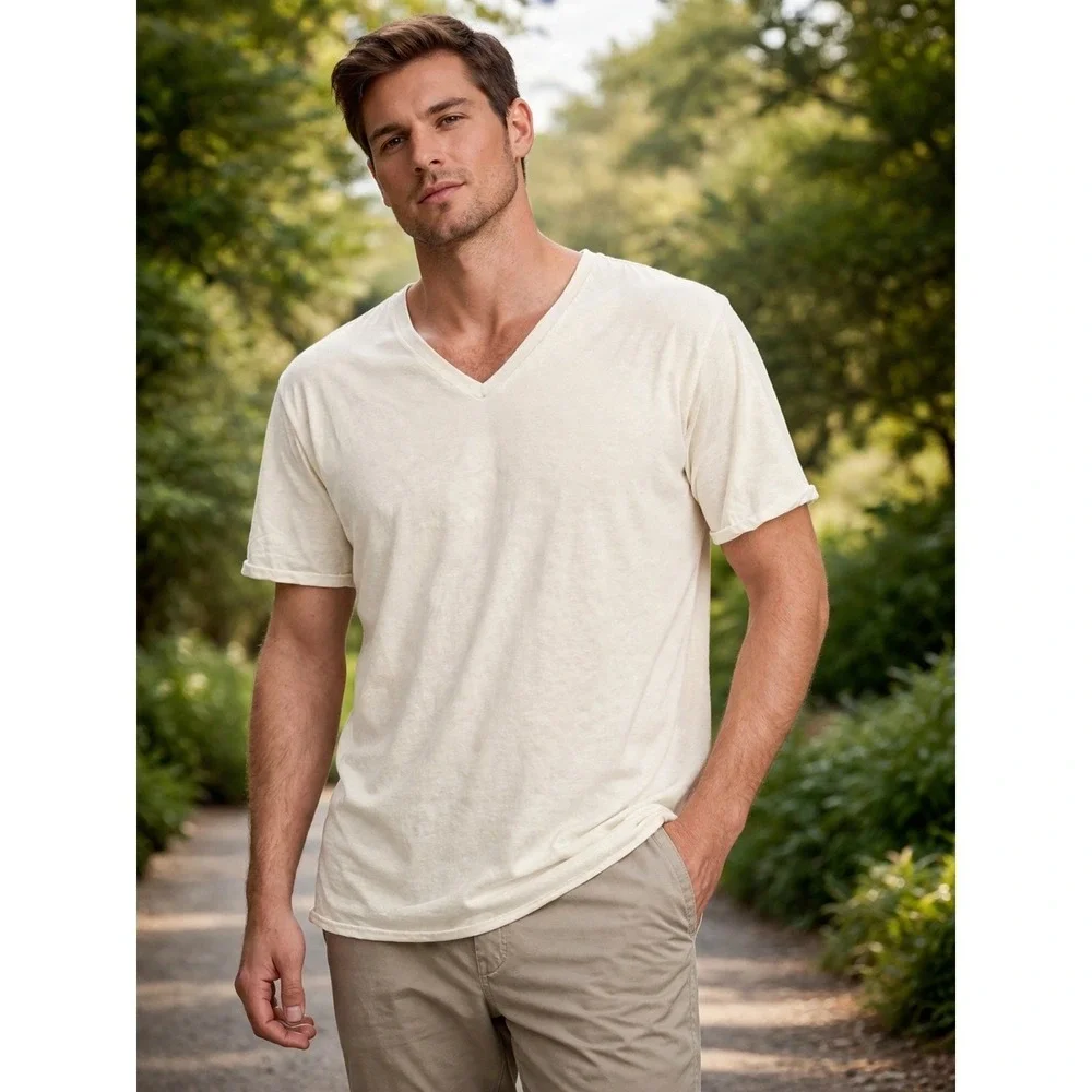 Jockey White V-Neck T-Shirt Mens Large‎ 100% Cotton Short Sleeve Undershirt